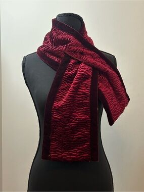 John Callanan Legacy Burgundy Textured Faux Fur Velvet Trim Pull Through Scarf